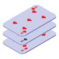 Stack of playing cards showing five of hearts, three of clubs, and four of diamonds vector