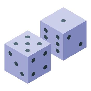 Two purple dice showing different numbers representing chance and risk vector