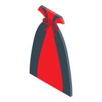 Red and grey vampire cape tied with a ribbon bow isometric illustration vector