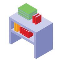 Bookshelf holding colorful books, isometric view of home library vector