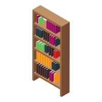 Wooden bookshelf holding colorful books in isometric view vector