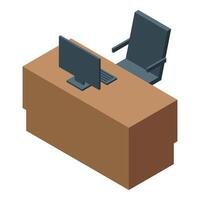 Modern office desk with computer and ergonomic chair vector