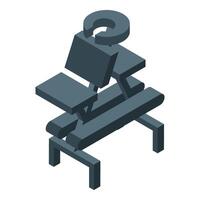 Kneeling chair maintaining correct posture while working at desk vector