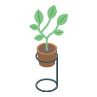 Small plant growing in pot on metal stand, isometric view vector