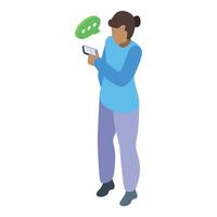 Young woman reading a text message on smartphone with speech bubble vector