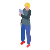 Young man holding tablet, playing, browsing, studying, working vector
