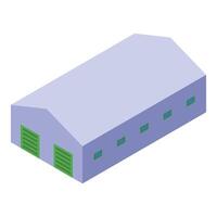 Large industrial building with green loading doors and windows, isometric view vector
