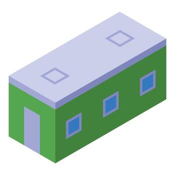 Isometric prefabricated modular building showing windows and doors vector