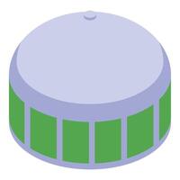 Modern round building with green windows and a lilac roof in isometric view vector
