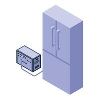 Portable power station providing backup electricity to refrigerator during power outage vector
