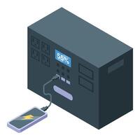 Portable power station charging smartphone, isometric view vector