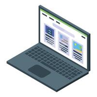 Modern laptop showing travel website homepage with isometric view vector