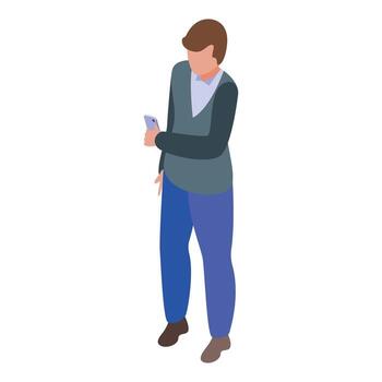 oficina trabajador utilizando teléfono inteligente aplicación para comunicación vector