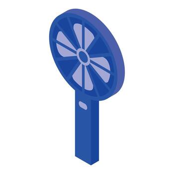 Portable fan rotating and generating fresh air in isometric view vector