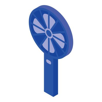 Portable fan rotating and generating fresh air in isometric view