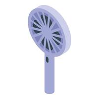 Portable handheld fan generating cooling breeze, isometric projection vector