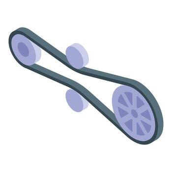 Timing belt rotating and connecting two pulleys, isometric view vector