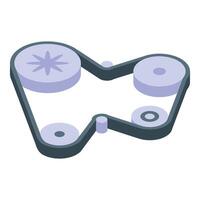 Timing belt rotating and powering engine components isometric icon vector