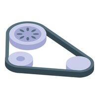 Timing belt rotating pulleys and tensioner in isometric view vector