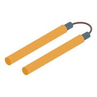 Nunchaku training equipment combining two sticks connected by a cord for martial arts practice vector