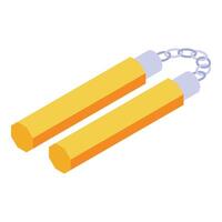 Yellow nunchaku weapon rotating isometrically vector