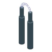 Nunchaku using metal chain connecting two sticks isometric view vector
