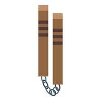 Nunchaku made of wood and connected by metal chain vector