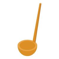 Wooden ladle with long handle on white background, isometric projection vector