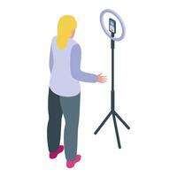 Blogger recording content with ring light and smartphone on tripod vector