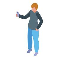 Blogger holding smartphone taking selfie photo isometric view vector