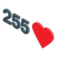 255 likes counter with red heart icon showing appreciation vector
