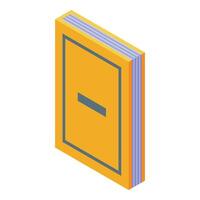 Closed yellow book standing with minus sign on cover isometric view vector