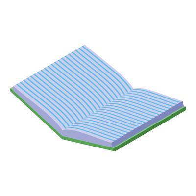 Open notebook showing lined pages in isometric view