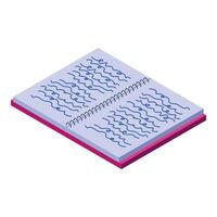 Open spiral notebook showing handwriting in isometric view vector