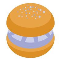 Isometric burger with cream cheese filling and sesame seeds on a bun vector