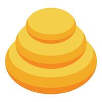 Round layers creating conical shape, isometric view of abstract golden structure vector