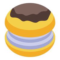 Delicious round macaron with chocolate topping and cream filling vector