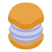 Delicious whoopie pie with purple filling cream being held by two orange cookies vector