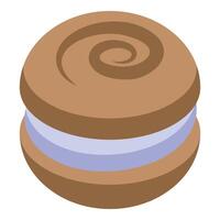 Chocolate cookie holding layer of blueberry cream cheese icing filling vector