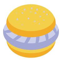 Delicious burger with sesame seeds and purple filling isometric icon vector