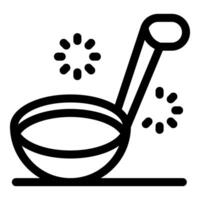 Ladle pouring hot soup with steam coming out vector