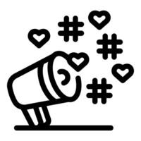 Megaphone spreading hashtags and hearts, social media marketing vector
