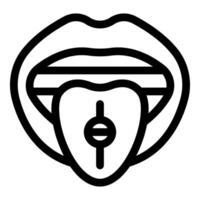 Open mouth showing tongue piercing, body modification symbol of rebellion and self expression vector