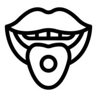 Open mouth showing tongue piercing ring, body modification icon vector