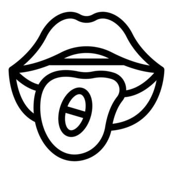 Open mouth showing tongue with pill dissolving on it, taking medicine sublingually vector