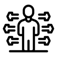 Person making decisions choosing between multiple directions and opportunities vector
