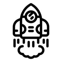 Rocket launch taking off leaving smoke trail, simple icon vector
