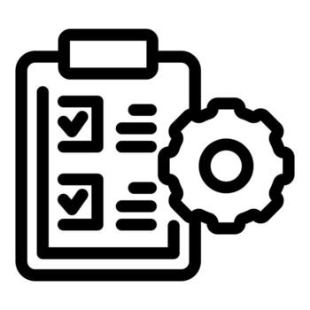 portapapeles con marcas de verificación y engranaje simbolizando proyecto administración vector