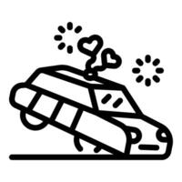 Just married car leaving for honeymoon with hearts and fireworks vector