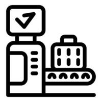 Baggage checked on airport conveyor belt passing security check with check mark on screen vector